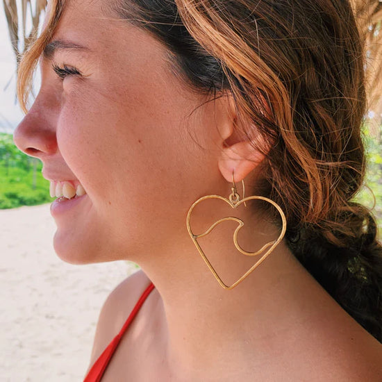 Nosara Heart Wave Hoop Earrings - Hammered Gold Plated Bronze, designed by Jen Stones