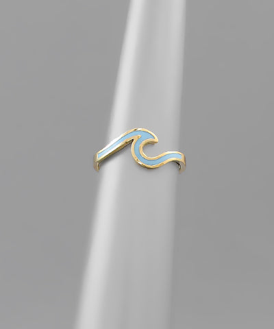 Gold Blue Wave Ring - Size 7