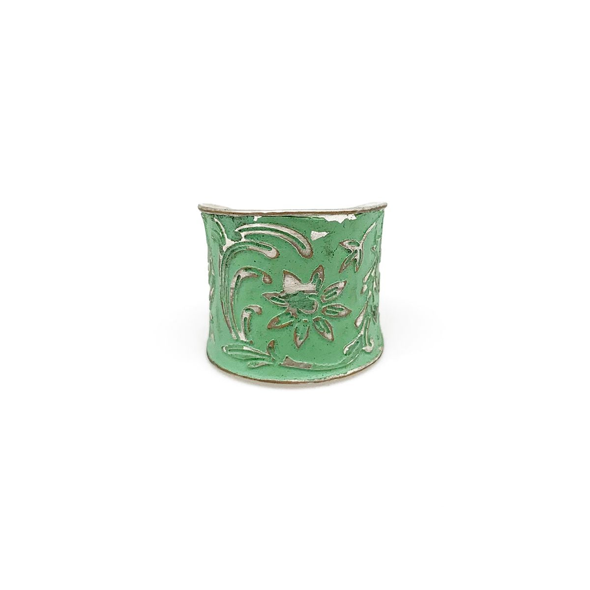 Mint Green Silver Plated Patina Design Ring