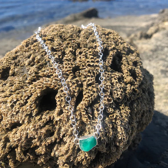 Beautiful Raw Emerald Sterling Silver Necklace, designed by Jen Stones