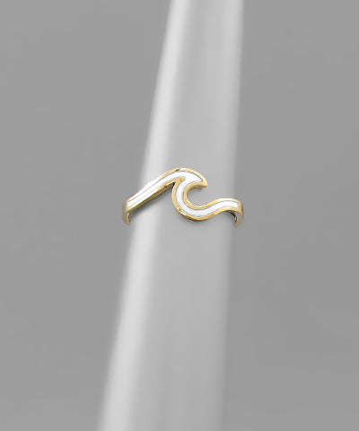 Gold White Wave Ring - Size 7