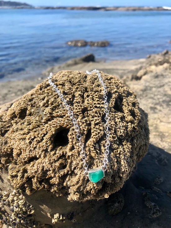 Beautiful Raw Emerald Sterling Silver Necklace, designed by Jen Stones