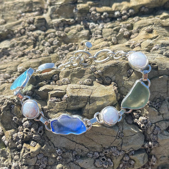 Pearl & Sea Glass Link Bracelet by Jen Stones