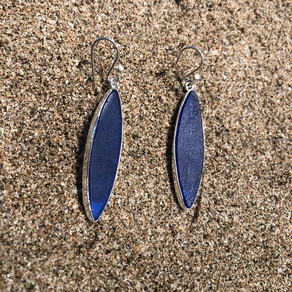 Surf Board Earrings Cobalt Blue Sea Glass by Jen Stones