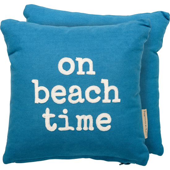 On Beach Time Pillow - Blue