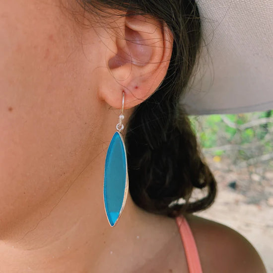 Surf Board Earrings Cobalt Blue Sea Glass by Jen Stones