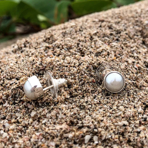 White Fresh Water Pearl Post Earrings by Jen Stones