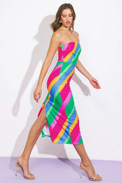 Flying Tomato - A Printed Ponti Midi Tube Dress