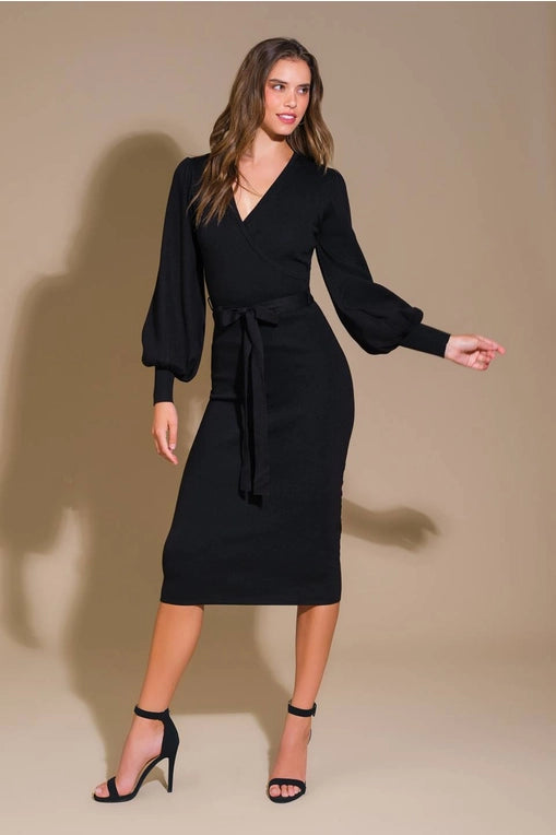 Beautiful Black Sweater Knit Midi Dress