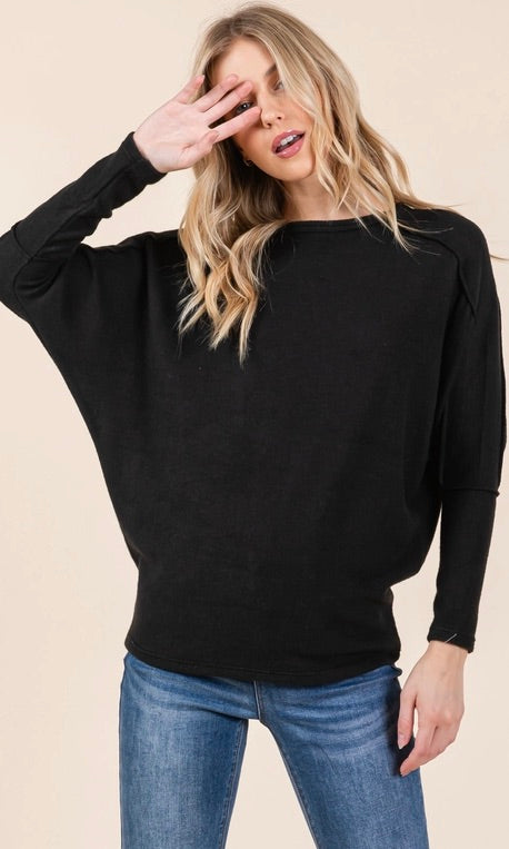 Women's Black Elegant Cozy Dolman Sweater