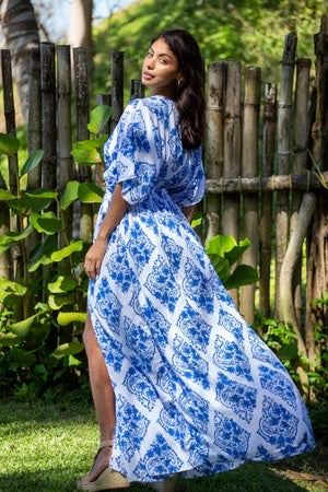 Amy Kimono Dress in Premium St Johns Blue Diamond - One Size