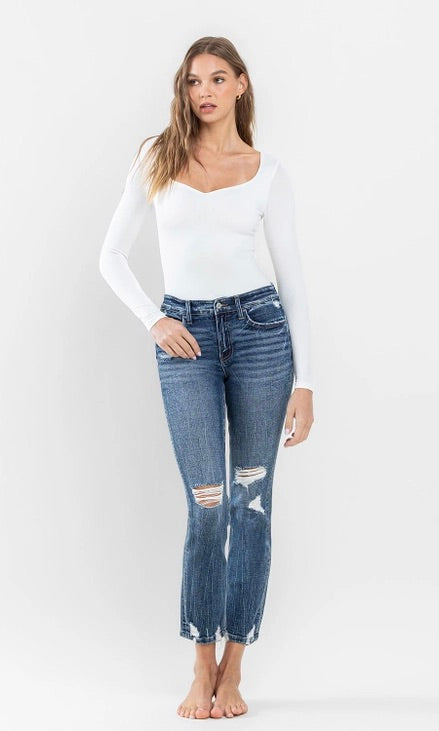 Flying Monkey Mid Rise Distressed Crop Slim Straight Jeans