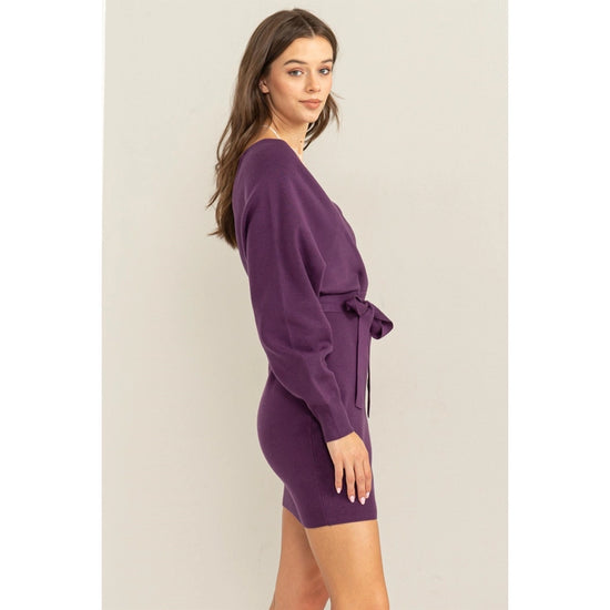 Load image into Gallery viewer, Eggplant Long Sleeve Mini Dress
