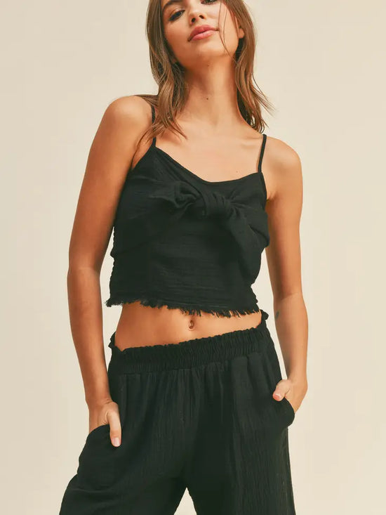 Fun Chic Black Gauze Wide Leg Pants