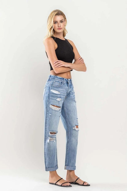 Flying Monkey High Rise Cuff Boyfriend Jeans