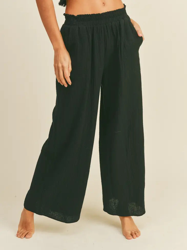 Fun Chic Black Gauze Wide Leg Pants