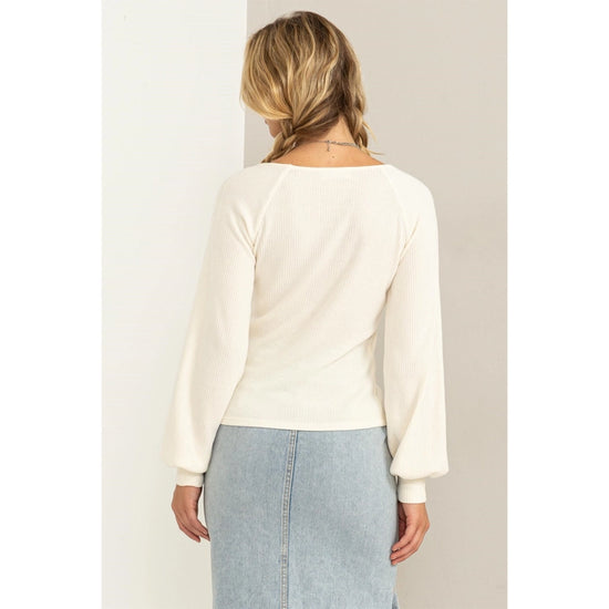 Cream Try Me Out Square Neck Balloon Sleeve Top