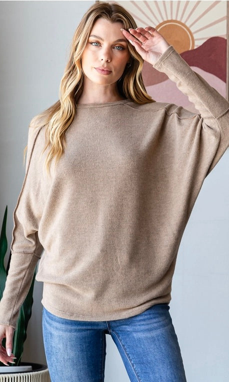 Women's Beige Elegant Cozy Dolman Sweater