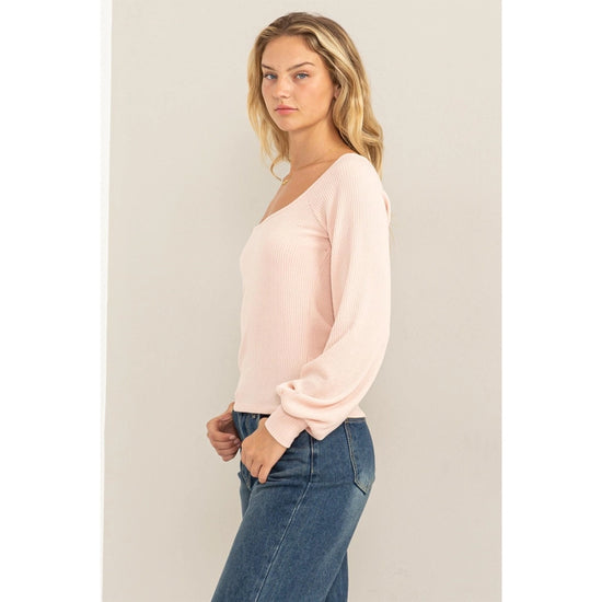 Dusty Pink Try Me Out Square Neck Balloon Sleeve Top