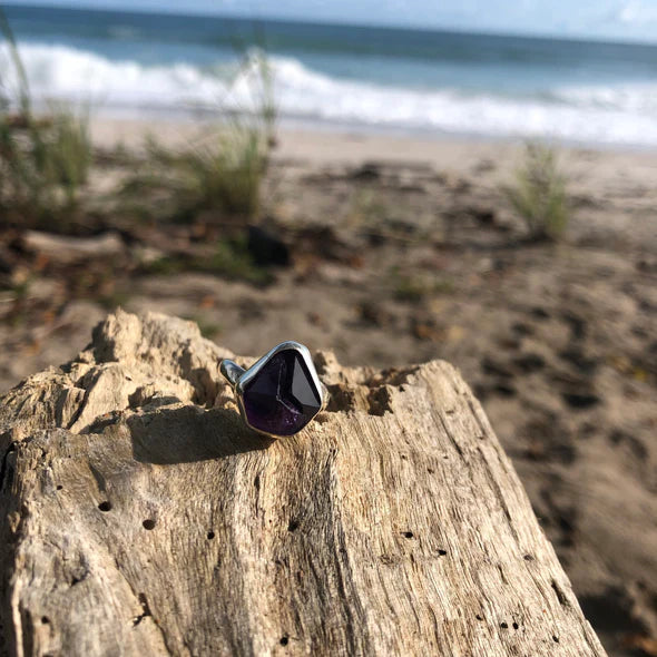 Raw Amethyst Crystal Tip Ring designed by Jen Stones