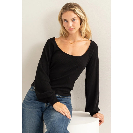 Black Try Me Out Square Neck Balloon Sleeve Top