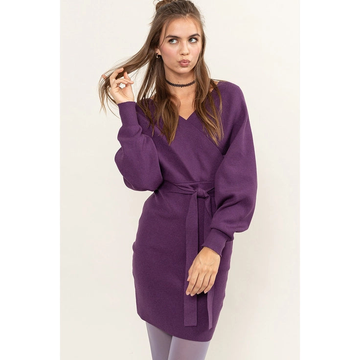 Load image into Gallery viewer, Eggplant Long Sleeve Mini Dress
