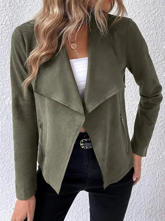 Vintage Army Green Long-Sleeved Fleece Jacket