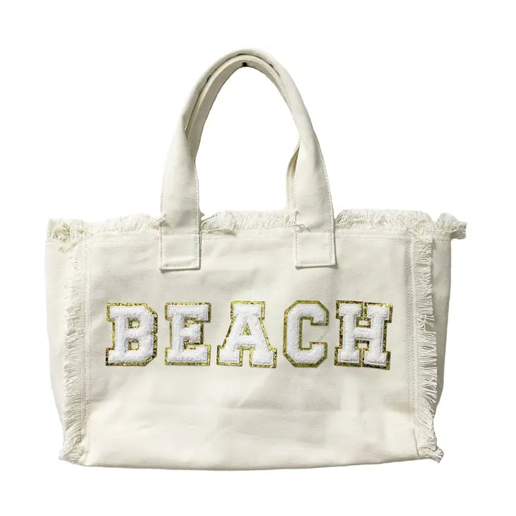 Canvas "BEACH" Tote Bag - Cream